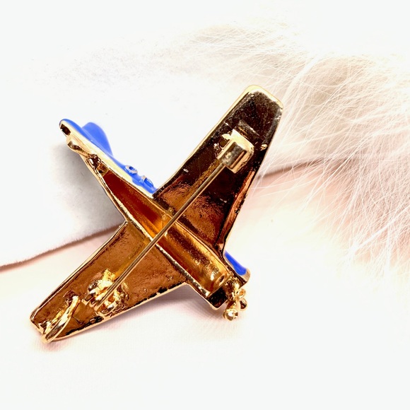 Enamel Blue Airplane Brooch - Picture 2 of 3